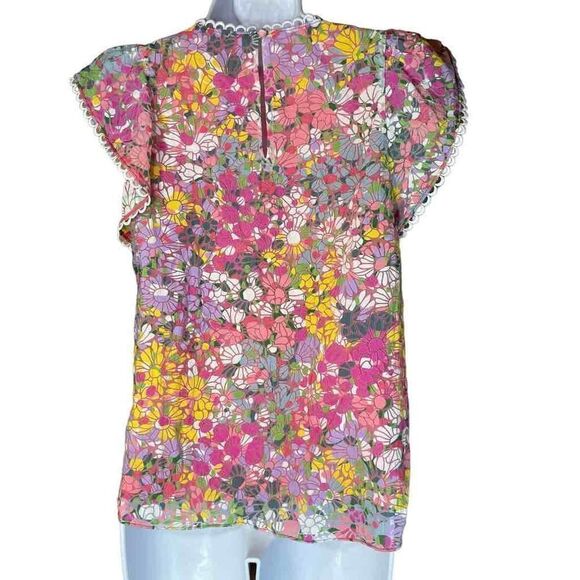 Kate‎ Spade Floral Dots Burnout Blouse in Pink Multicolor Size XS - Picture 6 of 10